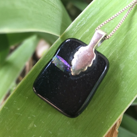 Glass Multicolor Glitter Square Necklace Pendant - Picture 3 of 3